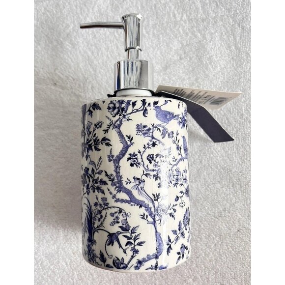 Chinoiserie Ceramic Soap Pump Maison De Base Fresh Linen Gel Birds Refillable - Picture 4 of 13